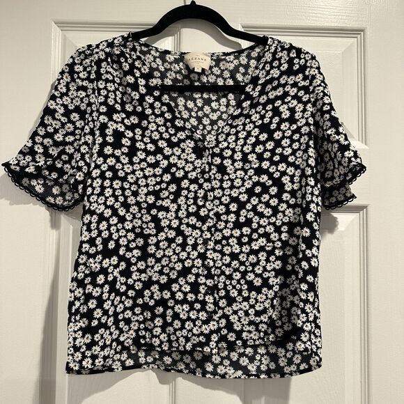 Sezane Daisies Print Indira Short Sleeve Button Up Blouse Shirt Floral 38 EUC - Picture 1 of 8